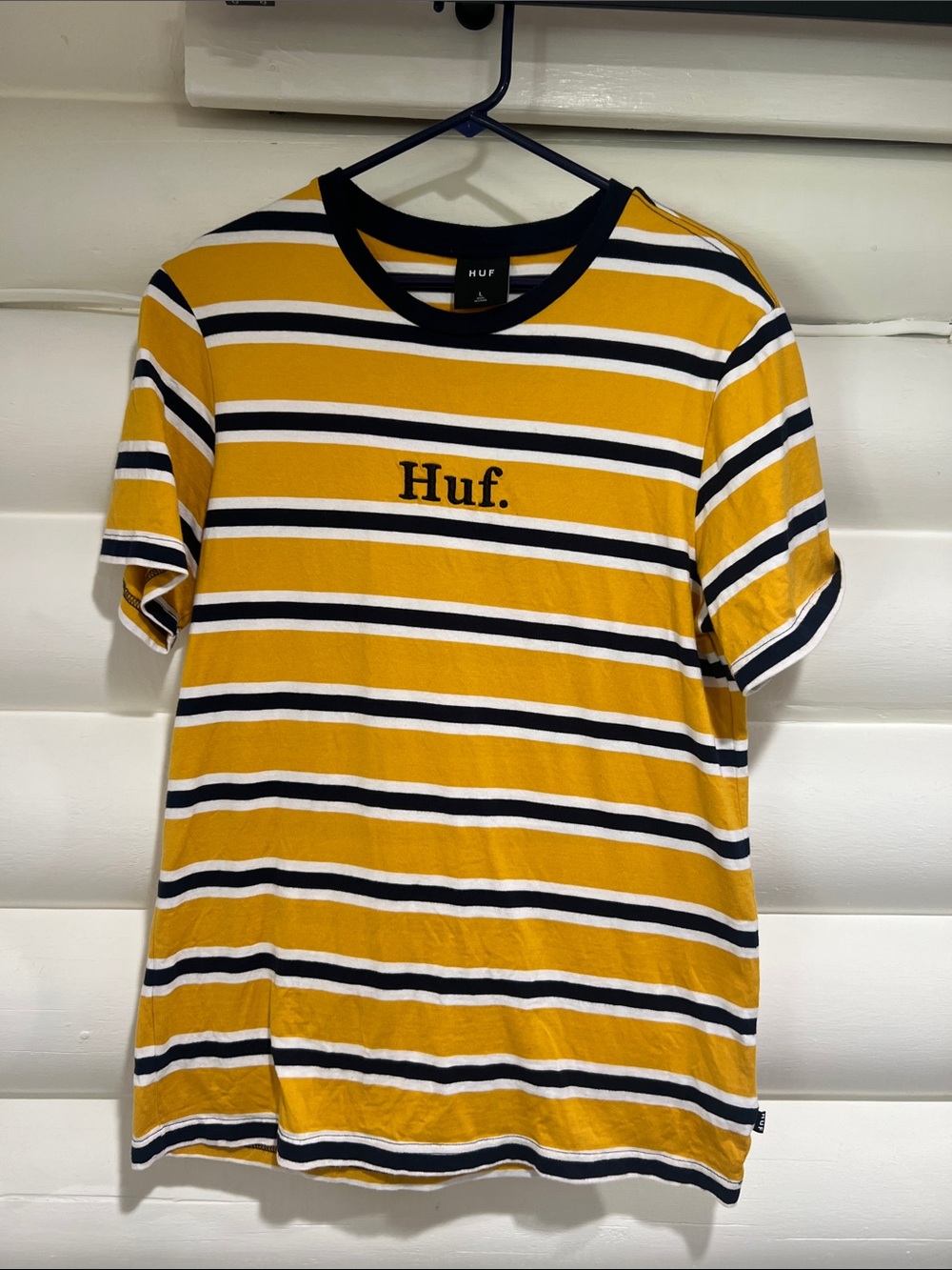 HUF Yellow, White & Black Striped Logo Tee
